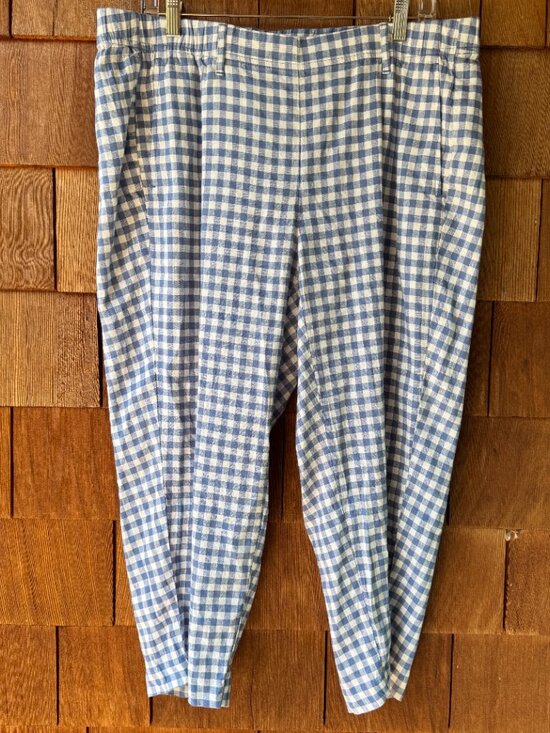 EUC J. Jill Blue and White Linen Blend Gingham Crop Pants in Women's XL Petite - Picture 2 of 16